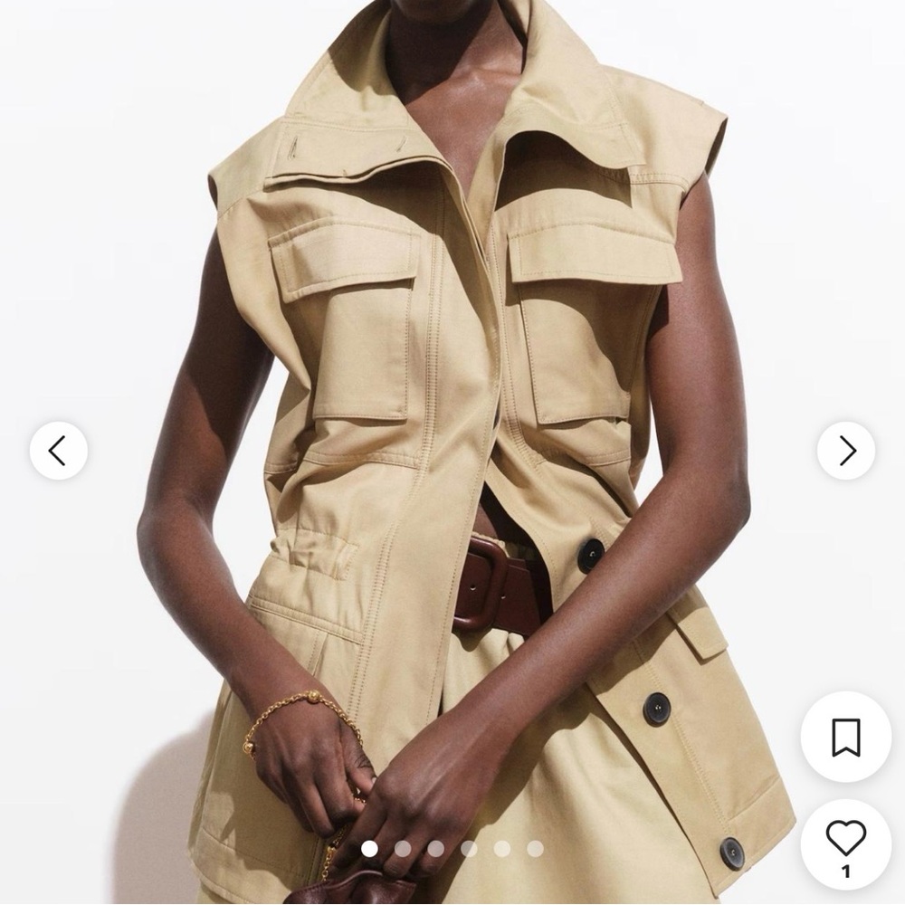 Mango Tan Sleeveless Utility Vest with Drawstring Waist